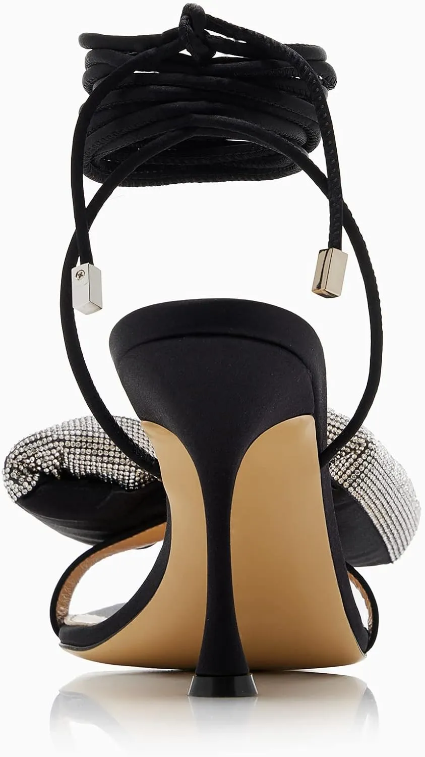 Women's Rhinestone Bow Heels Square Toe Ankle Strappy Lace Up Stiletto High Heeled Sandals