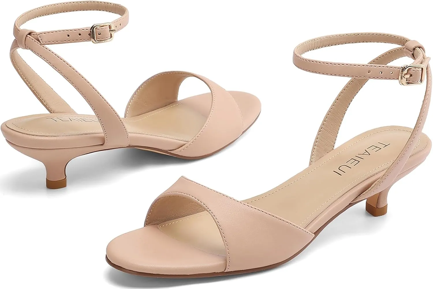 Women's Sandals Kitten Heels Low Strappy Heels Open Toe Ankle Strap Sandals for Women Party Wedding Dress Shoes
