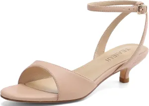 Women's Sandals Kitten Heels Low Strappy Heels Open Toe Ankle Strap Sandals for Women Party Wedding Dress Shoes