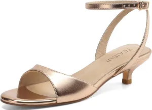 Women's Sandals Kitten Heels Low Strappy Heels Open Toe Ankle Strap Sandals for Women Party Wedding Dress Shoes