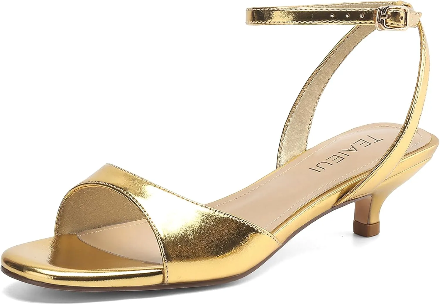 Women's Sandals Kitten Heels Low Strappy Heels Open Toe Ankle Strap Sandals for Women Party Wedding Dress Shoes