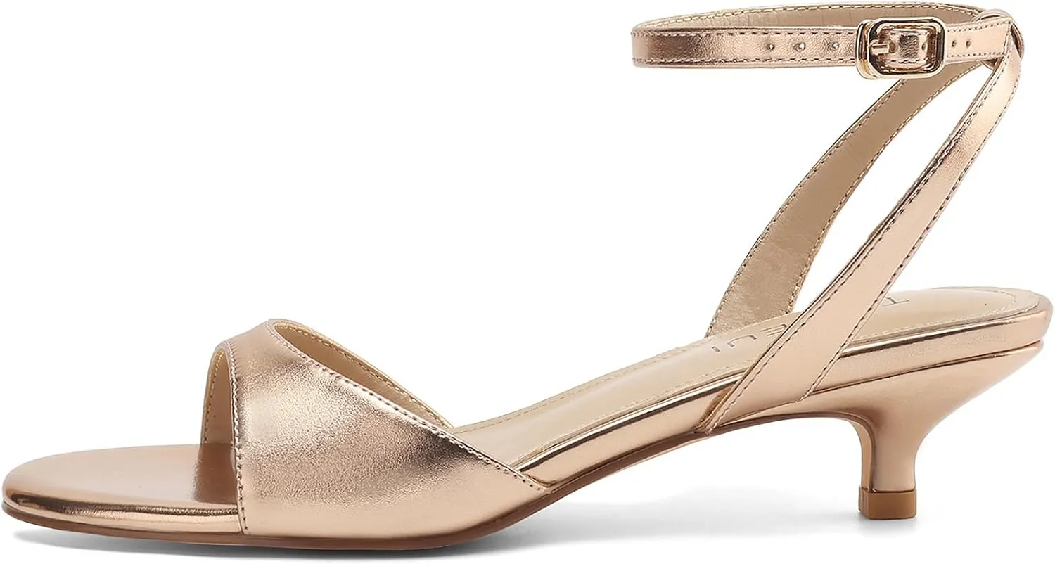 Women's Sandals Kitten Heels Low Strappy Heels Open Toe Ankle Strap Sandals for Women Party Wedding Dress Shoes