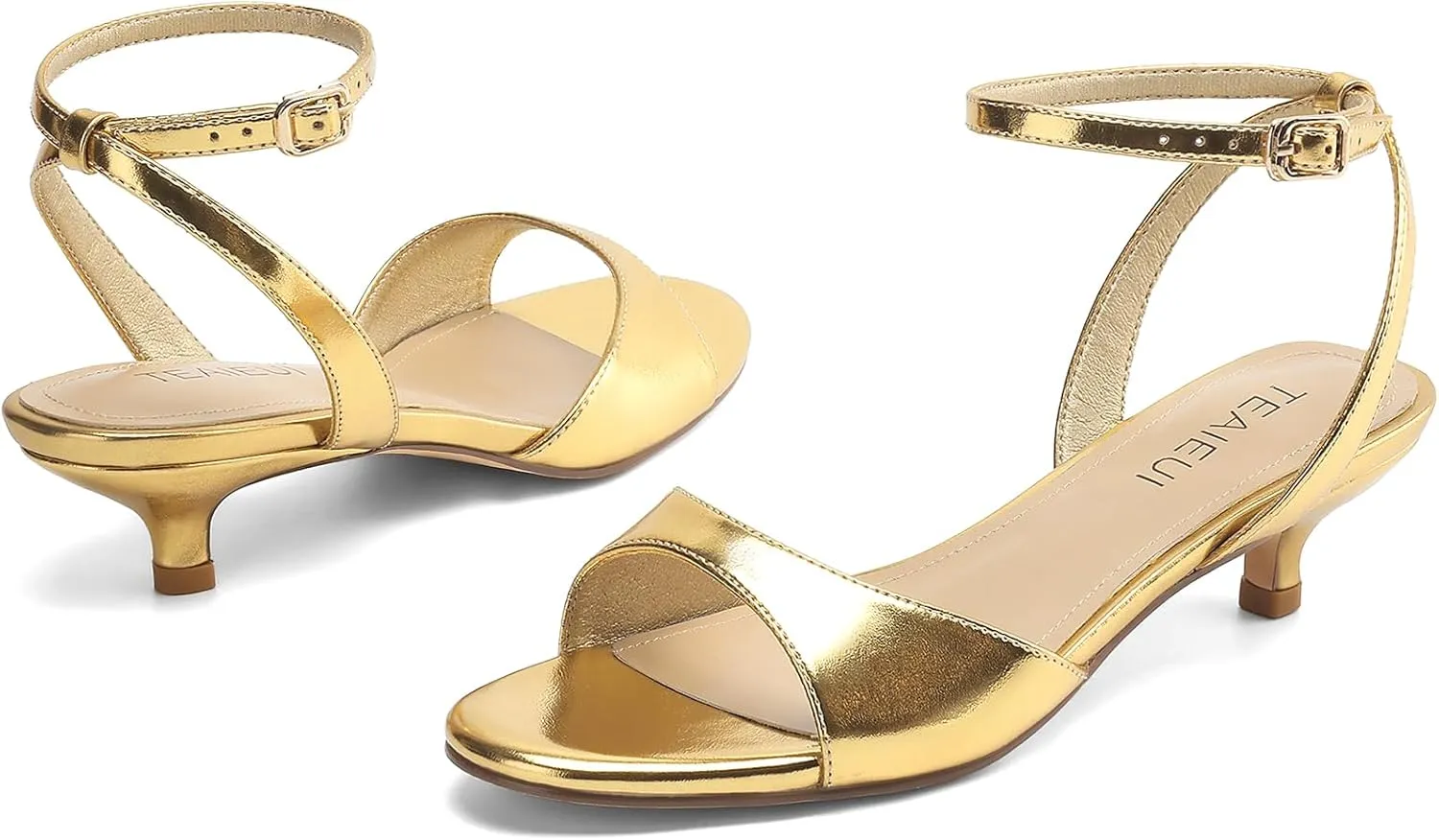 Women's Sandals Kitten Heels Low Strappy Heels Open Toe Ankle Strap Sandals for Women Party Wedding Dress Shoes