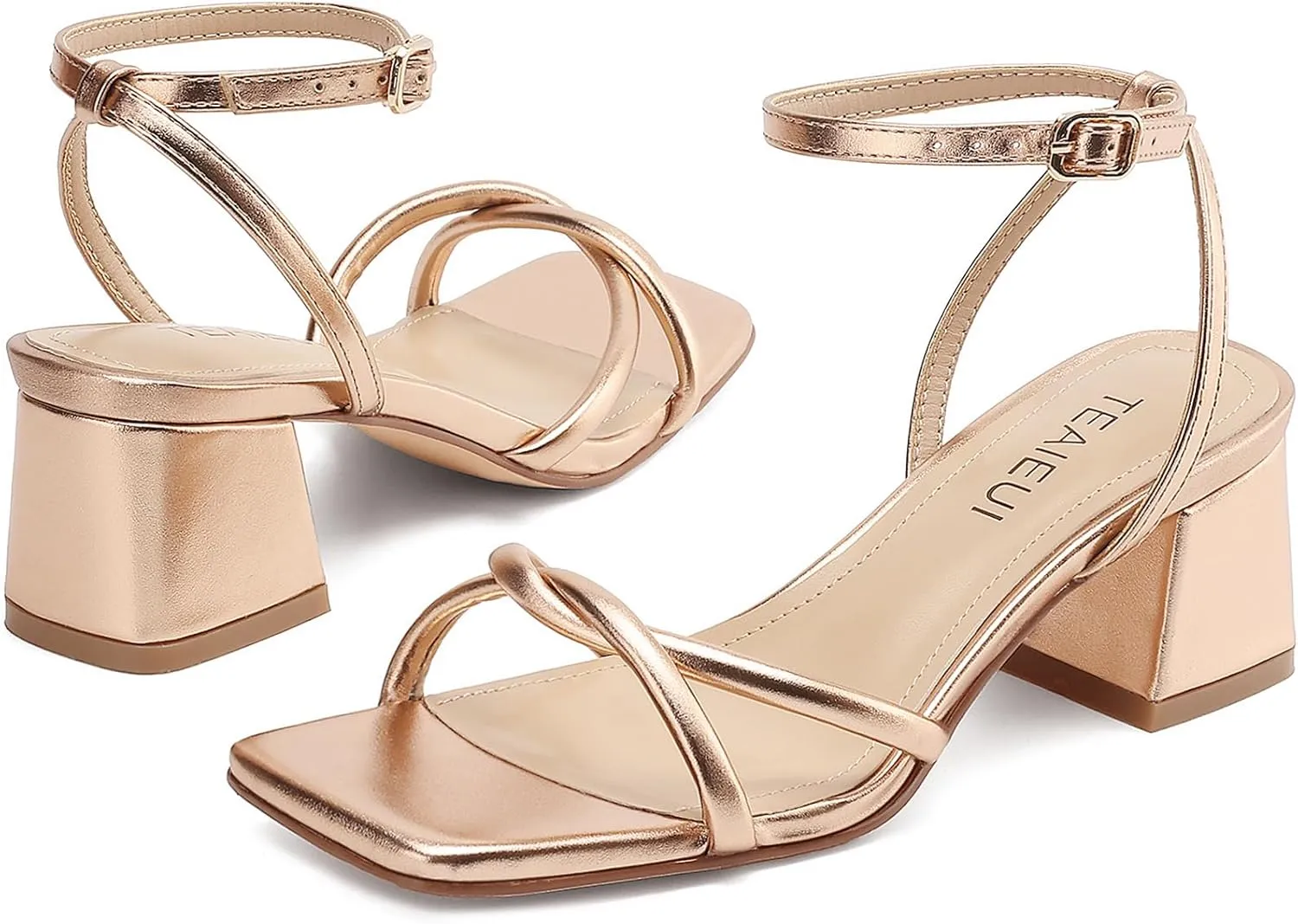 Women's Sandals Strappy Heels for Women Dressy Open Square Toe Comfort Chunky Block Heel Dress Shoes for Prom Party Wedding