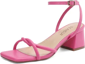 Women's Sandals Strappy Heels for Women Dressy Open Square Toe Comfort Chunky Block Heel Dress Shoes for Prom Party Wedding