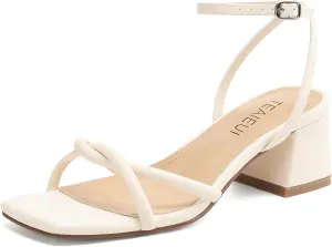 Women's Sandals Strappy Heels for Women Dressy Open Square Toe Comfort Chunky Block Heel Dress Shoes for Prom Party Wedding
