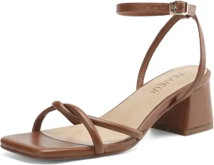 Women's Sandals Strappy Heels for Women Dressy Open Square Toe Comfort Chunky Block Heel Dress Shoes for Prom Party Wedding