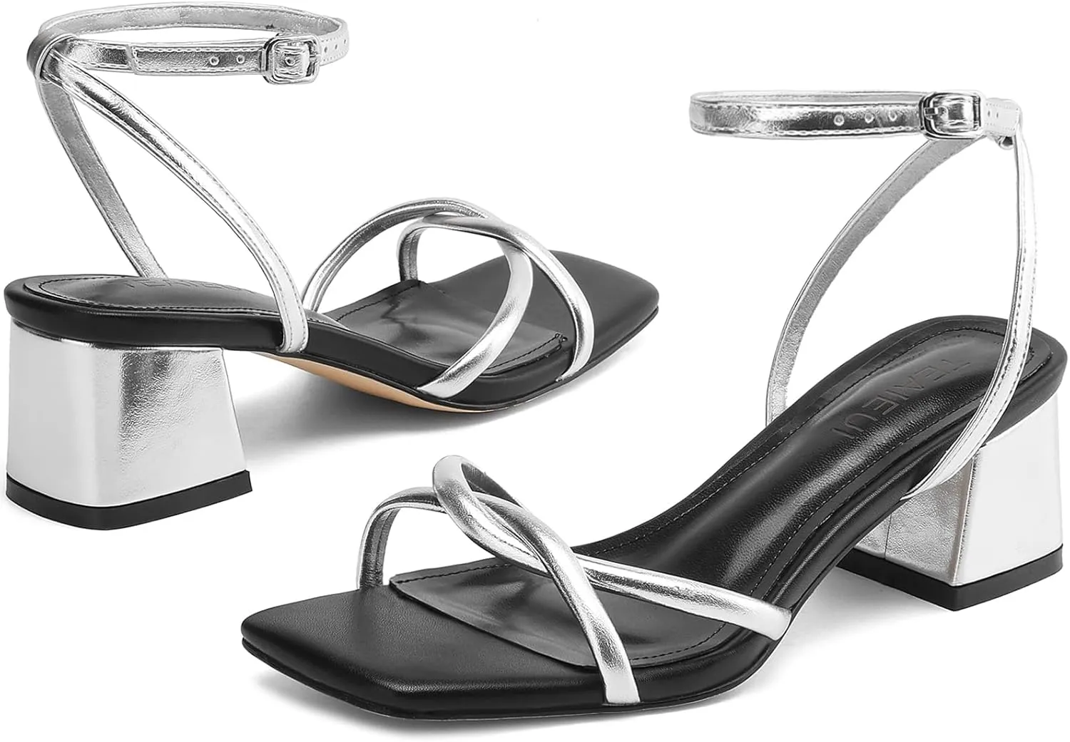 Women's Sandals Strappy Heels for Women Dressy Open Square Toe Comfort Chunky Block Heel Dress Shoes for Prom Party Wedding