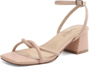 Women's Sandals Strappy Heels for Women Dressy Open Square Toe Comfort Chunky Block Heel Dress Shoes for Prom Party Wedding
