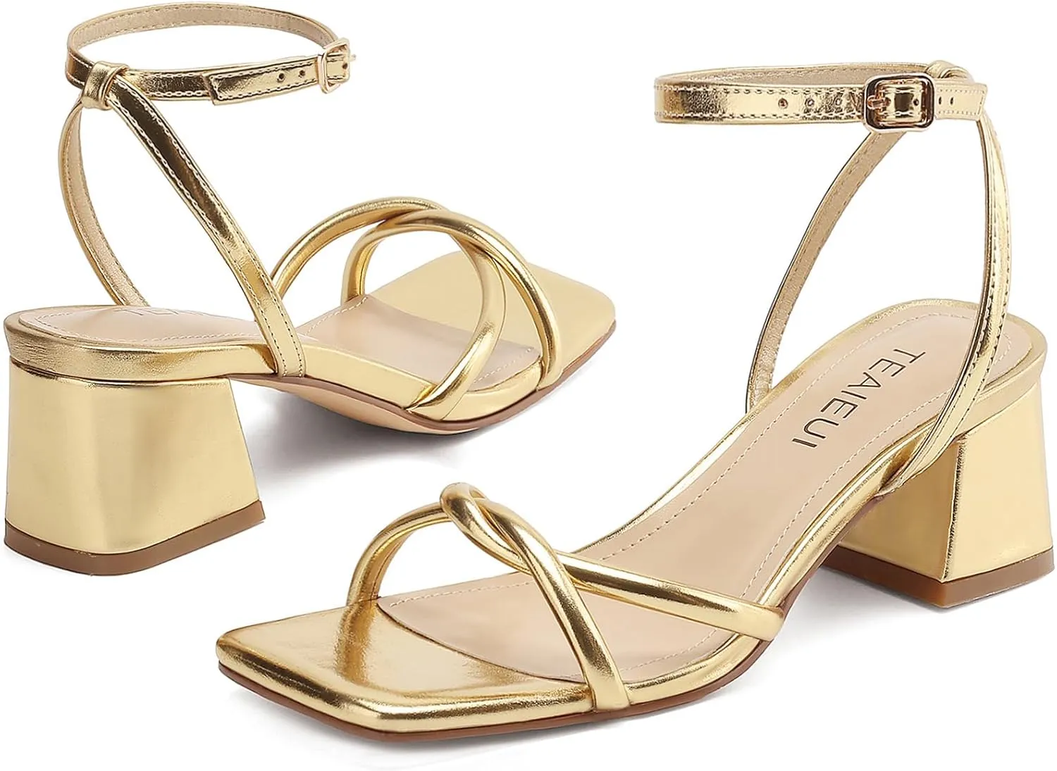 Women's Sandals Strappy Heels for Women Dressy Open Square Toe Comfort Chunky Block Heel Dress Shoes for Prom Party Wedding