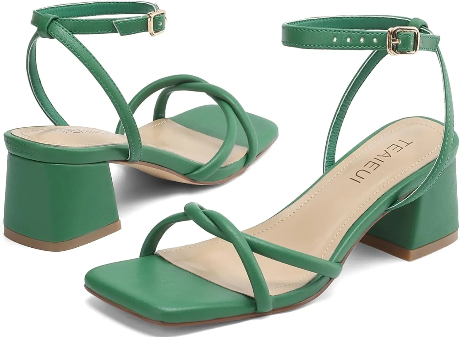 Women's Sandals Strappy Heels for Women Dressy Open Square Toe Comfort Chunky Block Heel Dress Shoes for Prom Party Wedding