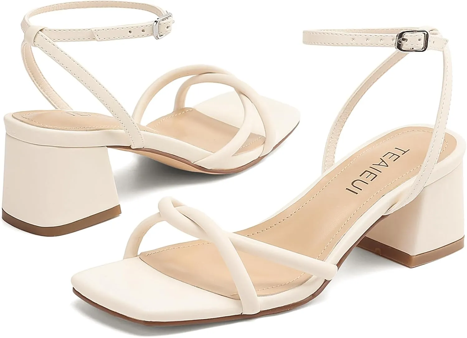 Women's Sandals Strappy Heels for Women Dressy Open Square Toe Comfort Chunky Block Heel Dress Shoes for Prom Party Wedding