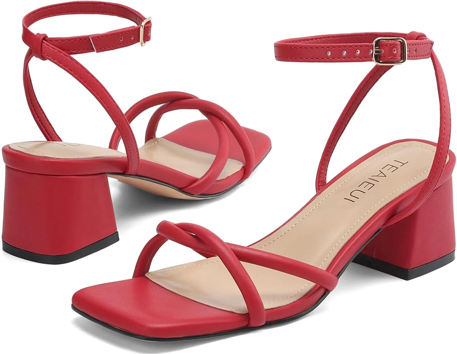 Women's Sandals Strappy Heels for Women Dressy Open Square Toe Comfort Chunky Block Heel Dress Shoes for Prom Party Wedding