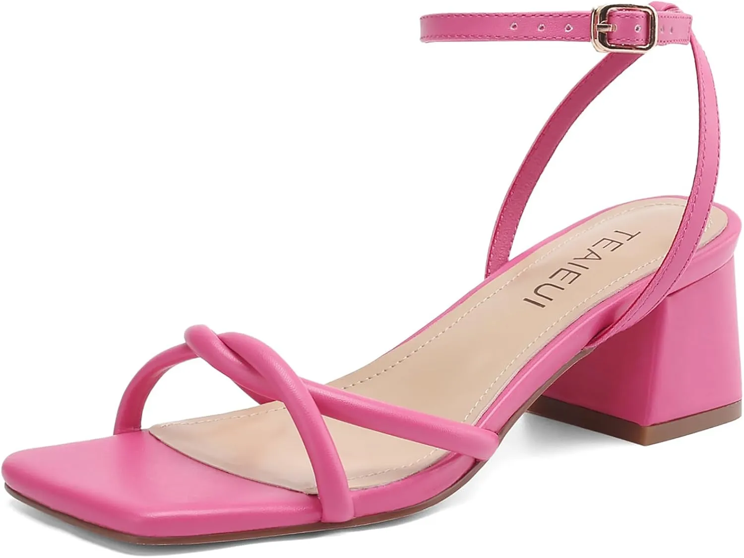 Women's Sandals Strappy Heels for Women Dressy Open Square Toe Comfort Chunky Block Heel Dress Shoes for Prom Party Wedding