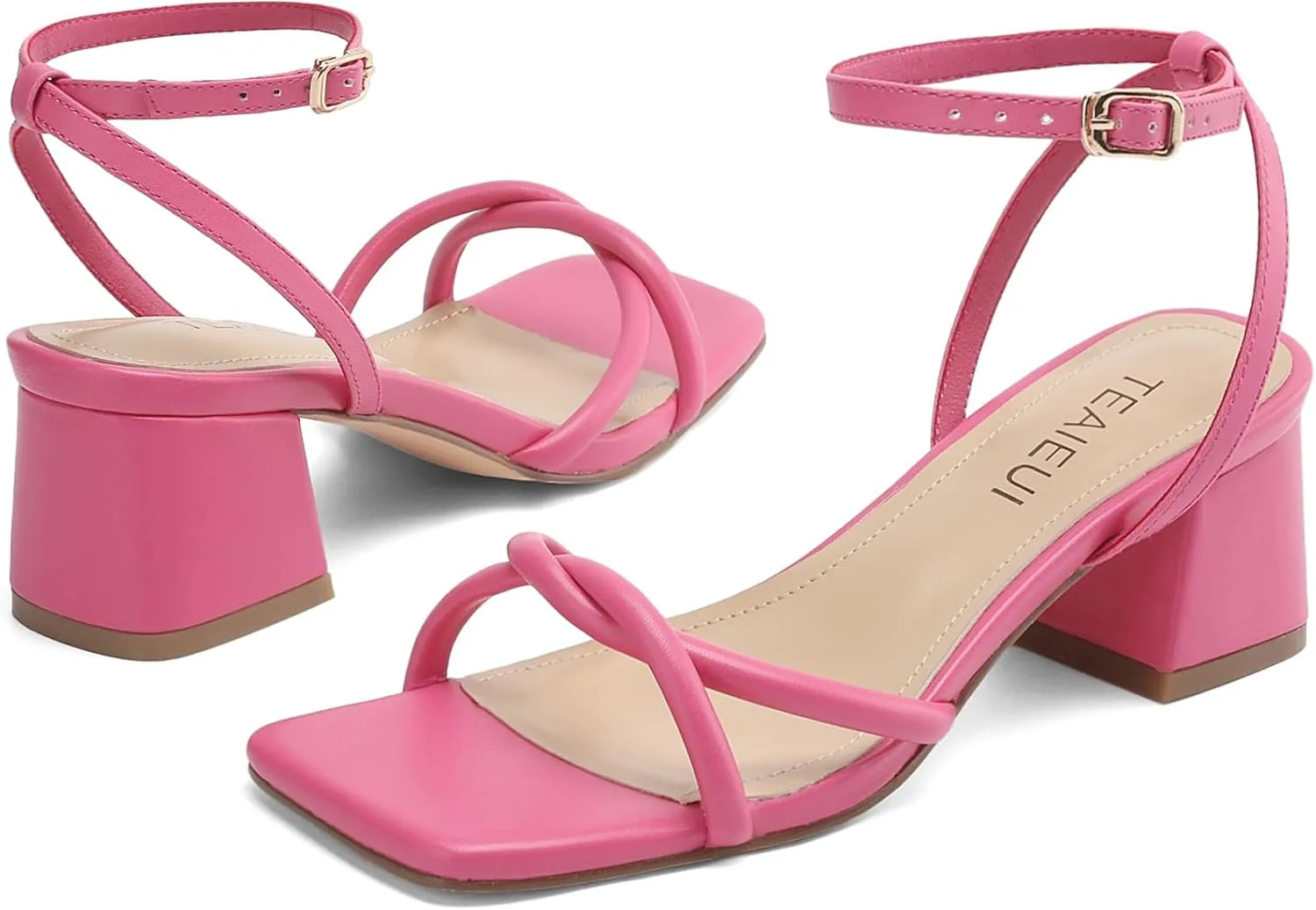 Women's Sandals Strappy Heels for Women Dressy Open Square Toe Comfort Chunky Block Heel Dress Shoes for Prom Party Wedding