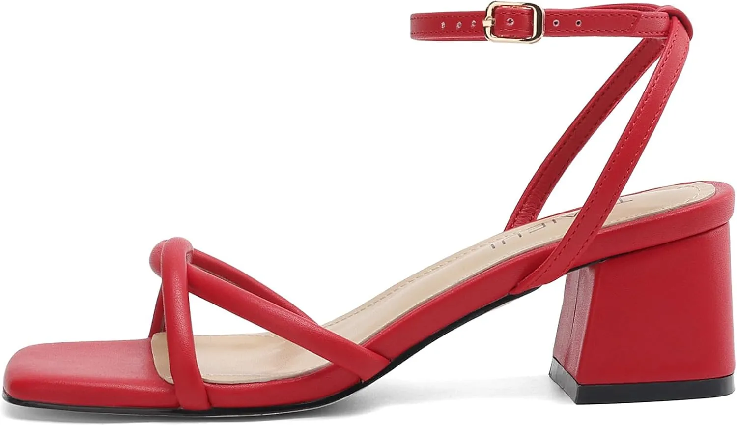 Women's Sandals Strappy Heels for Women Dressy Open Square Toe Comfort Chunky Block Heel Dress Shoes for Prom Party Wedding