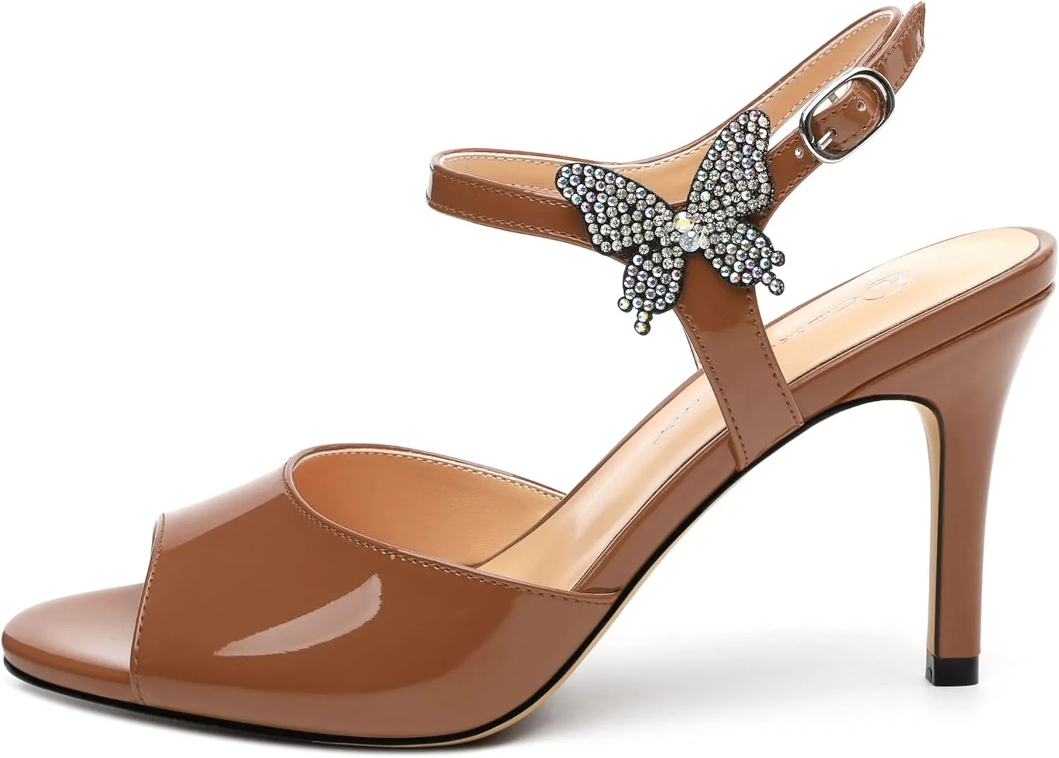 Women's Sexy Stiletto High Kitten Patent Heels Ankle Strap Buckle Round Peep Open Toe Sandals Elegant Dress Office Party Wedding Shoes For Women 3.3 Inch