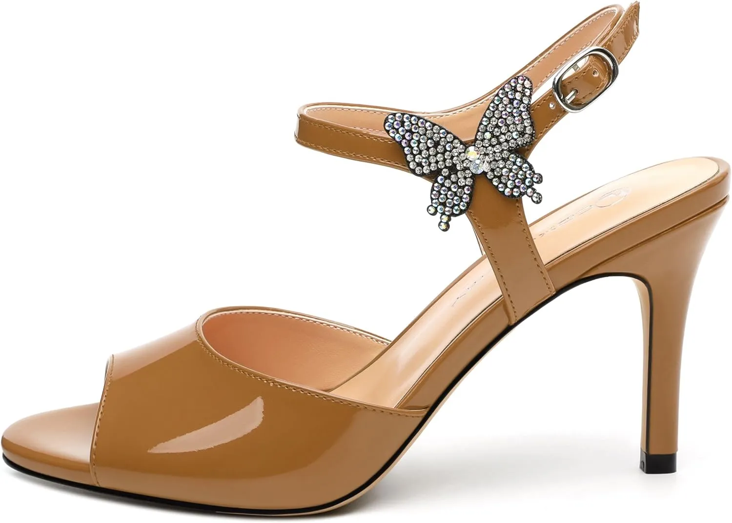 Women's Sexy Stiletto High Kitten Patent Heels Ankle Strap Buckle Round Peep Open Toe Sandals Elegant Dress Office Party Wedding Shoes For Women 3.3 Inch