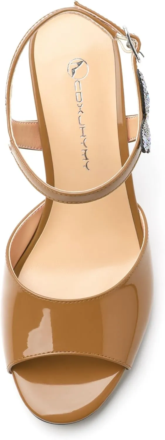 Women's Sexy Stiletto High Kitten Patent Heels Ankle Strap Buckle Round Peep Open Toe Sandals Elegant Dress Office Party Wedding Shoes For Women 3.3 Inch