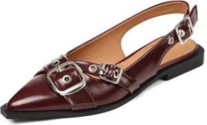 Women's Slingback Flats Closed Pointed Toe Low Heel Dress Flat Shoes Buckle Pathent Leather Ballet Flats for Women 2025 Comfrotable Work
