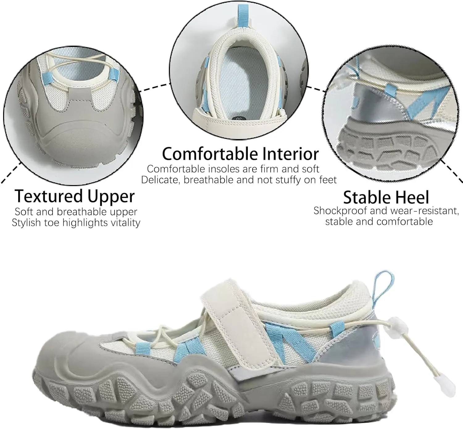 Women's Splice Leather Hook Loop Platform Sneakers Fashion Breathable Backless Closed Round Toe Lug Sole Increase Summer Outdoor Casual Walking Shoes