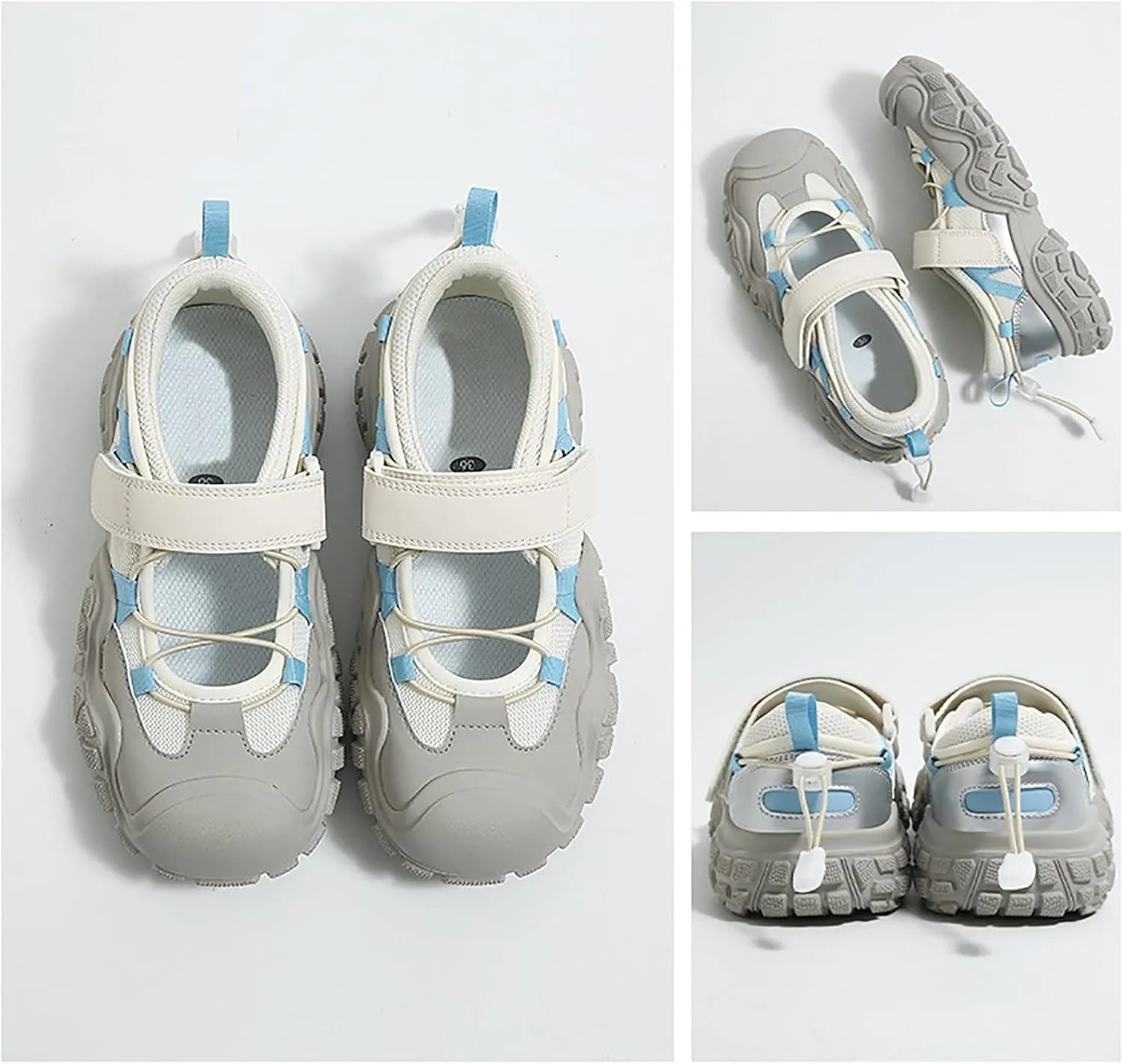 Women's Splice Leather Hook Loop Platform Sneakers Fashion Breathable Backless Closed Round Toe Lug Sole Increase Summer Outdoor Casual Walking Shoes