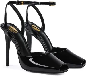 Womens Square Peep Toe Stiletto High Heels Ankle Strap Kitten Heels Sandals Backless Buckle Dress Party Fashion Shoes