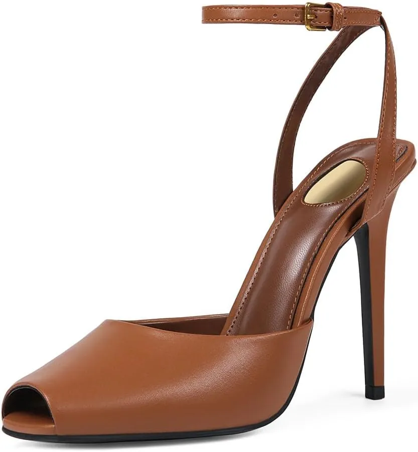 Womens Square Peep Toe Stiletto High Heels Ankle Strap Sandals Backless Buckle Dress Party Fashion Shoes