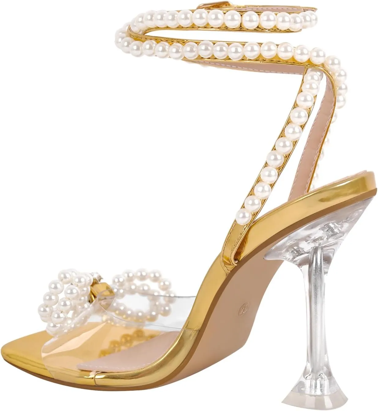 Women's Square Toe Clear Heels Sexy Rhinestone Bow Heels Open Toe Ankle Strap Stiletto High Heel Sandals