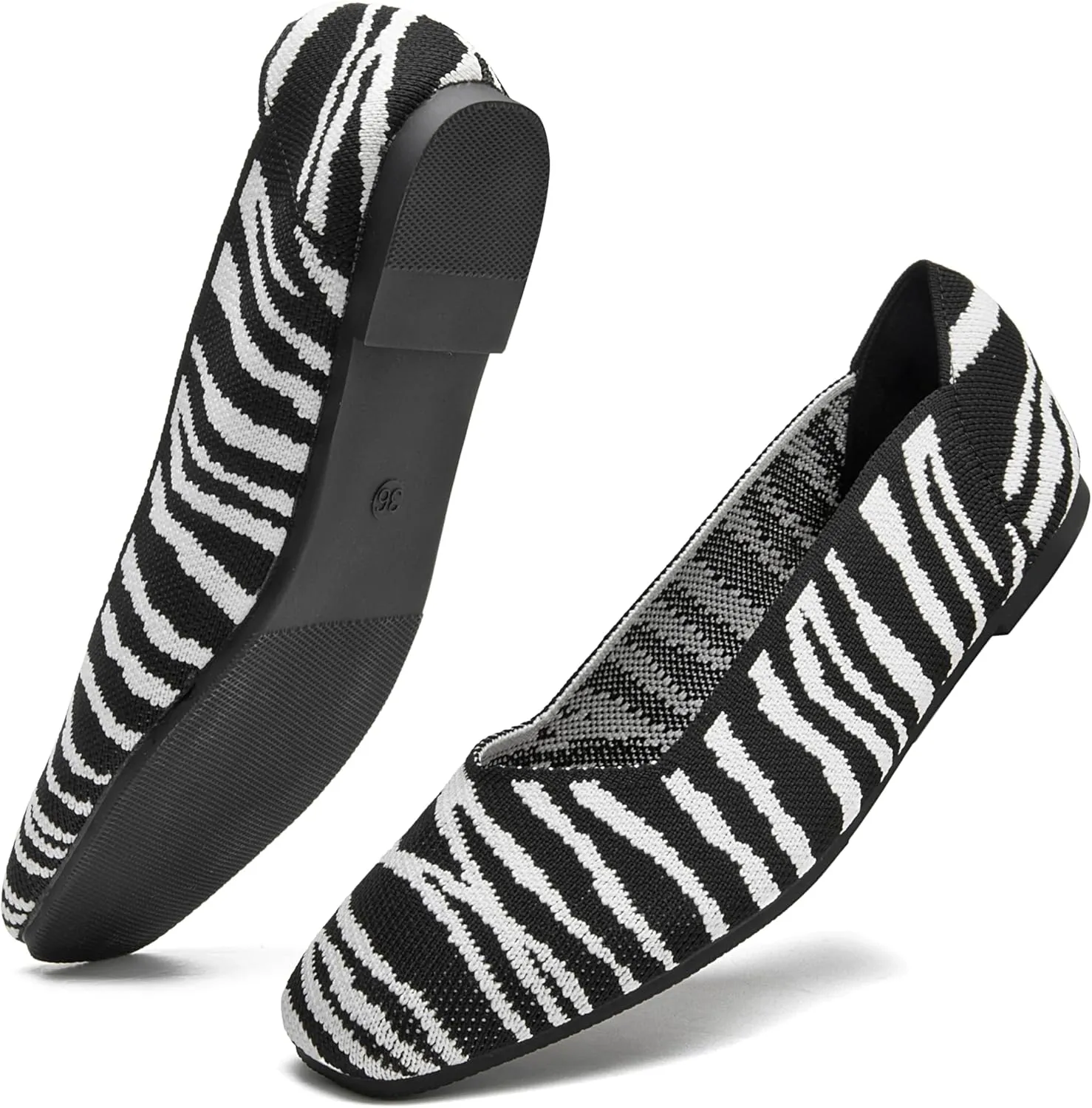 Womens Square Toe Flats Knit Ballet Shoes Comfort Dress Shoes Classic Softable Low Slip On Flats for Women