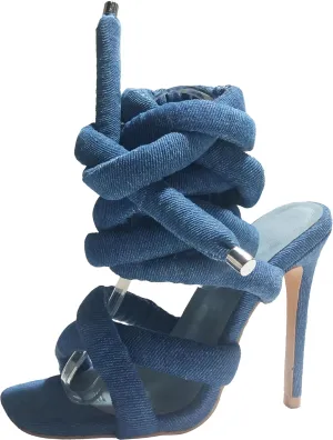 Women's Square Toe Stiletto Sandals with Cross Strap Wraparound Ankle Design High Heel Fashion Shoes 4.3-inch