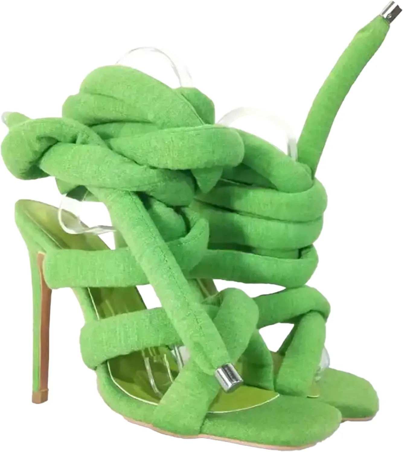 Women's Square Toe Stiletto Sandals with Cross Strap Wraparound Ankle Design High Heel Fashion Shoes 4.3-inch