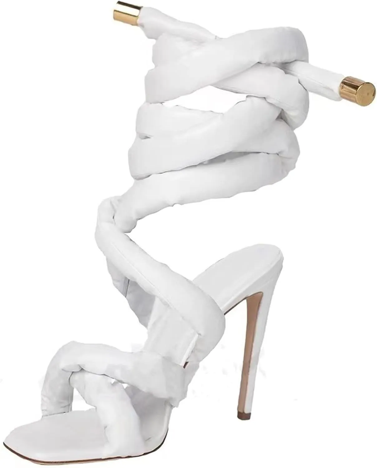 Women's Square Toe Stiletto Sandals with Cross Strap Wraparound Ankle Design High Heel Fashion Shoes 4.3-inch