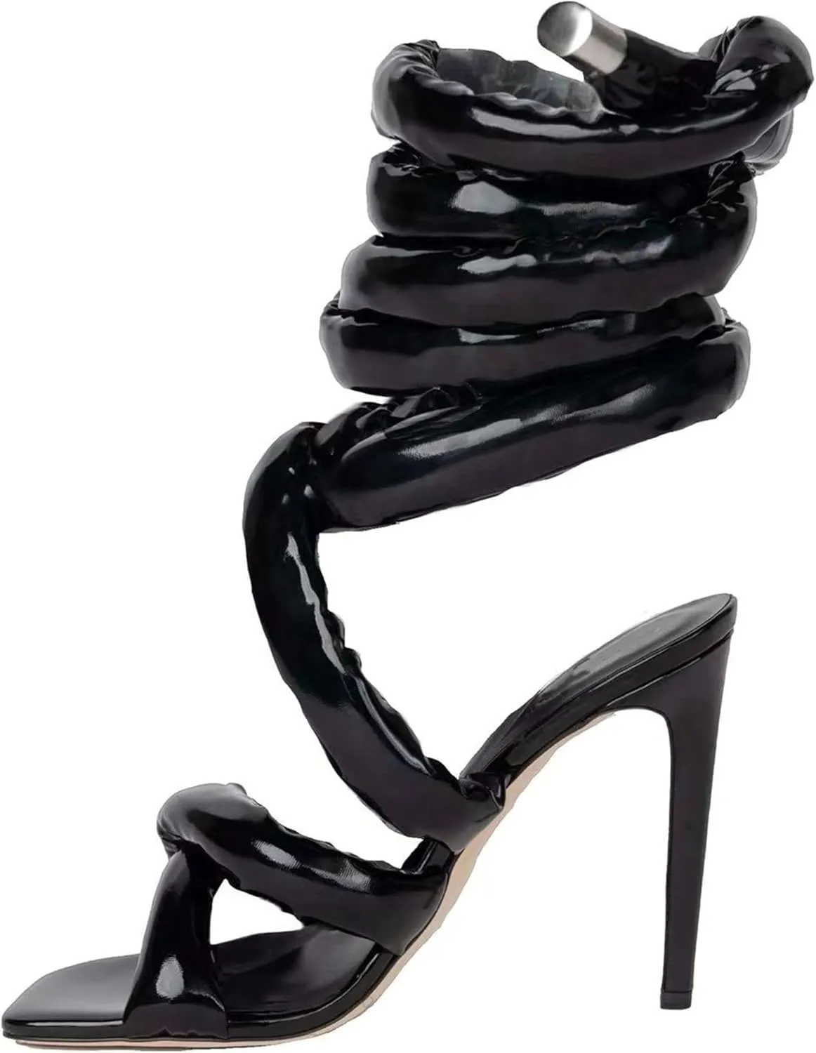 Women's Square Toe Stiletto Sandals with Cross Strap Wraparound Ankle Design High Heel Fashion Shoes 4.3-inch