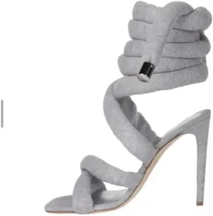 Women's Square Toe Stiletto Sandals with Cross Strap Wraparound Ankle Design High Heel Fashion Shoes 4.3-inch