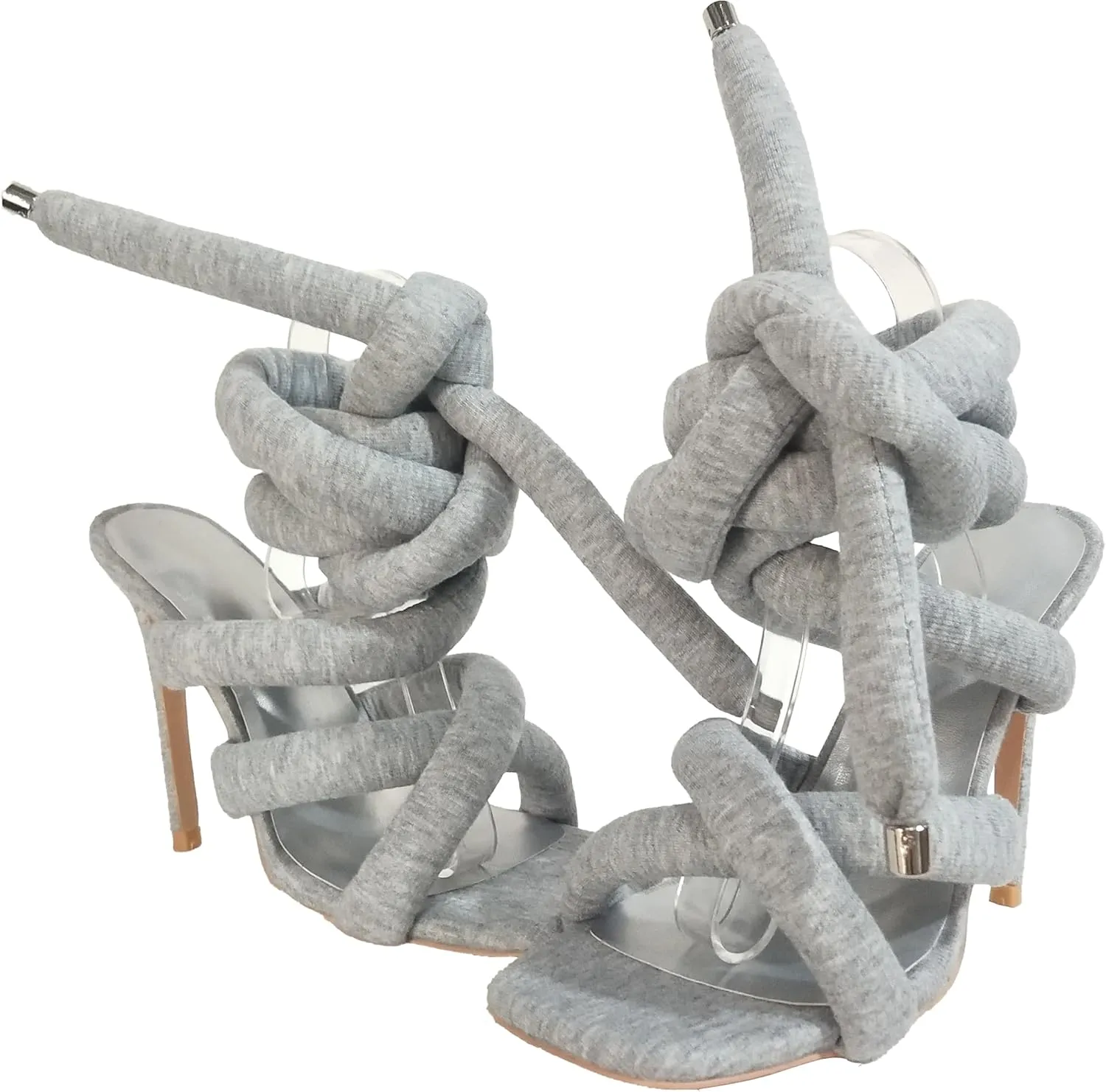 Women's Square Toe Stiletto Sandals with Cross Strap Wraparound Ankle Design High Heel Fashion Shoes 4.3-inch