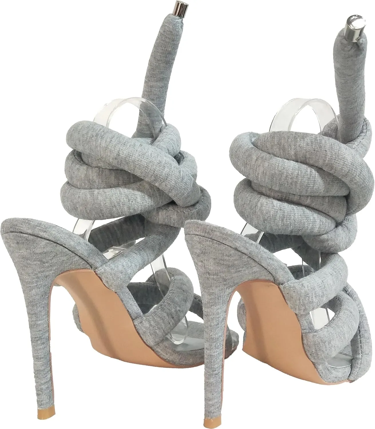 Women's Square Toe Stiletto Sandals with Cross Strap Wraparound Ankle Design High Heel Fashion Shoes 4.3-inch