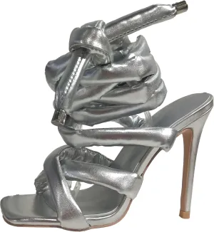 Women's Square Toe Stiletto Sandals with Cross Strap Wraparound Ankle Design High Heel Fashion Shoes 4.3-inch