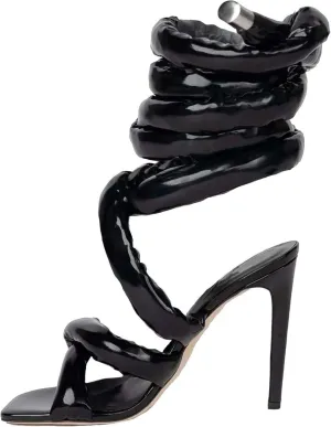 Women's Square Toe Stiletto Sandals with Cross Strap Wraparound Ankle Design High Heel Fashion Shoes 4.3-inch