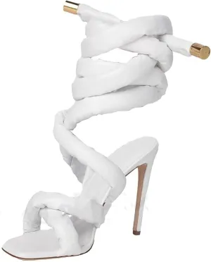 Women's Square Toe Stiletto Sandals with Cross Strap Wraparound Ankle Design High Heel Fashion Shoes 4.3-inch
