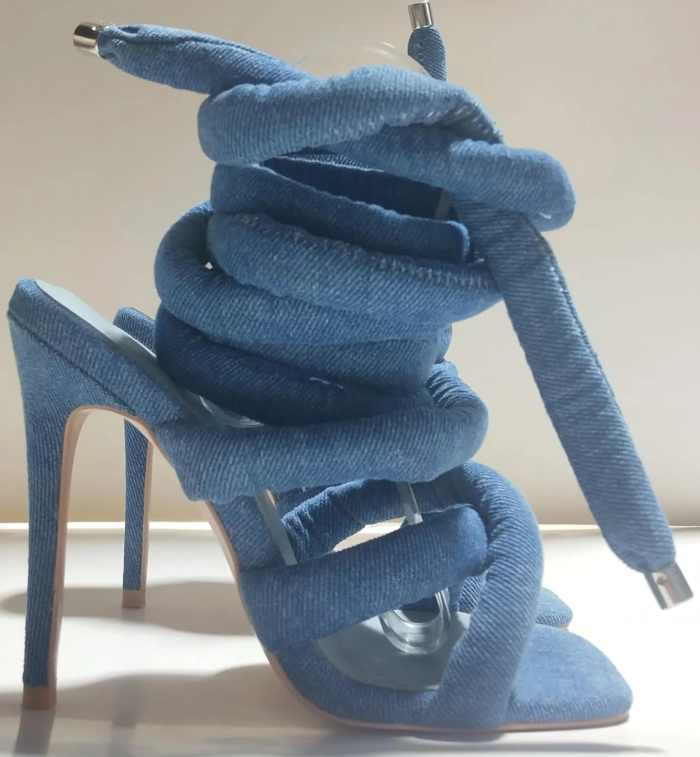 Women's Square Toe Stiletto Sandals with Cross Strap Wraparound Ankle Design High Heel Fashion Shoes 4.3-inch