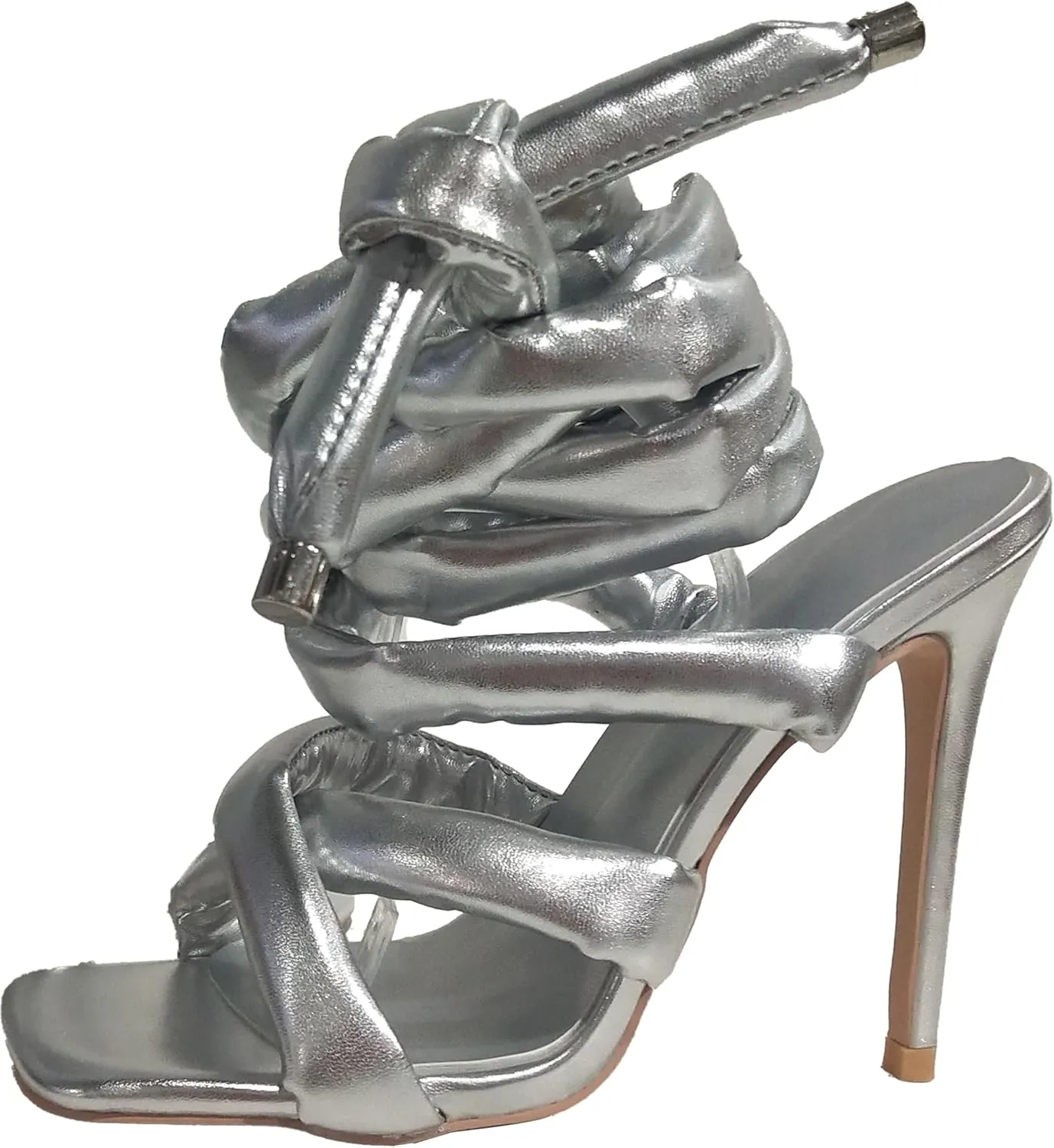 Women's Square Toe Stiletto Sandals with Cross Strap Wraparound Ankle Design High Heel Fashion Shoes 4.3-inch