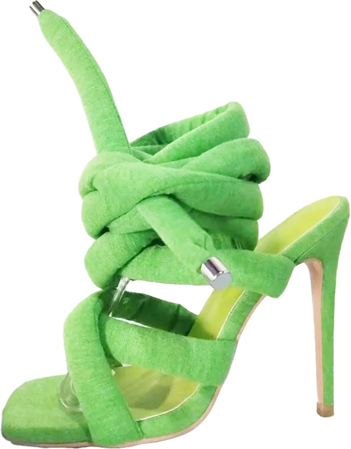 Women's Square Toe Stiletto Sandals with Cross Strap Wraparound Ankle Design High Heel Fashion Shoes 4.3-inch