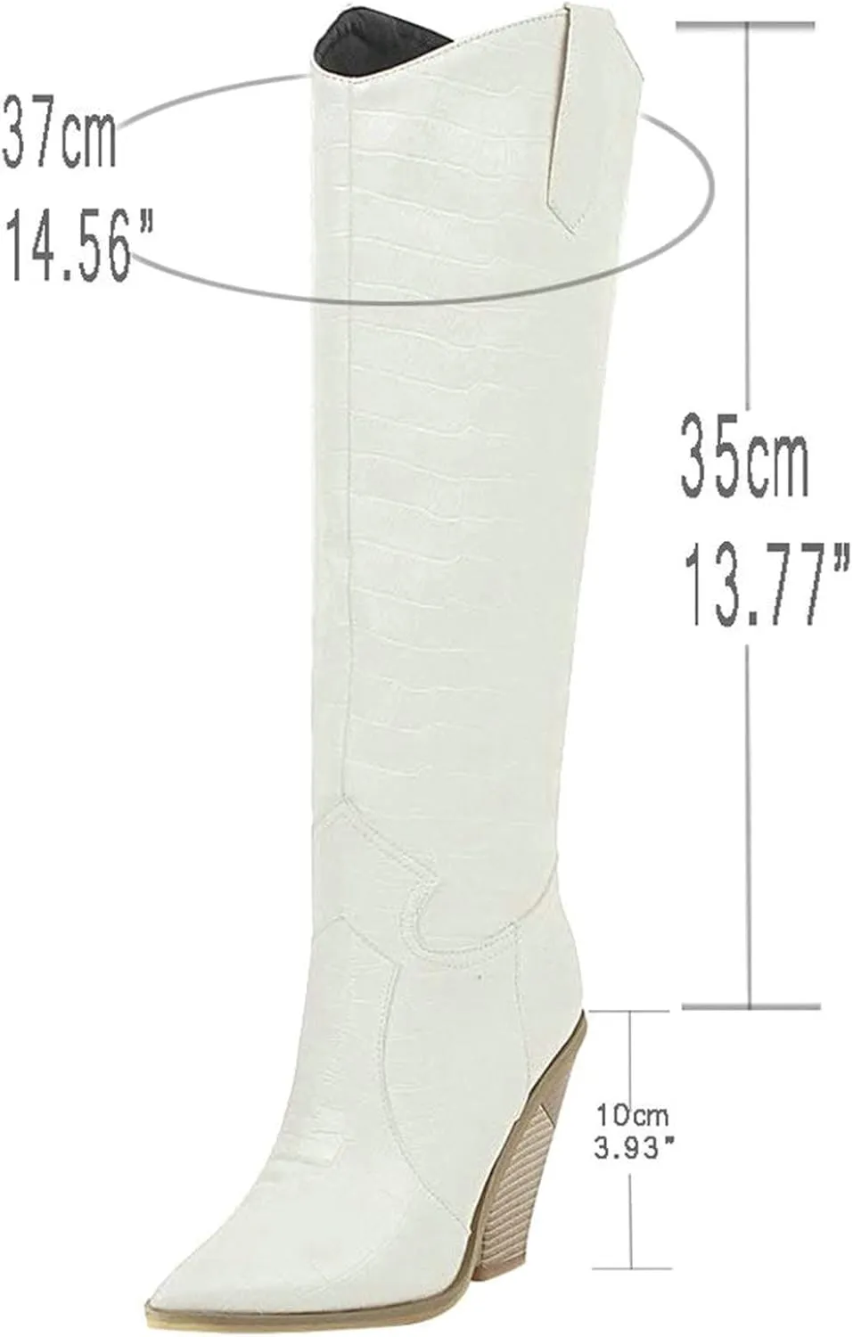 Womens Stacked Chunky Heels Cowgirl Boots Knee High Pointed Toe Cowboy Boots