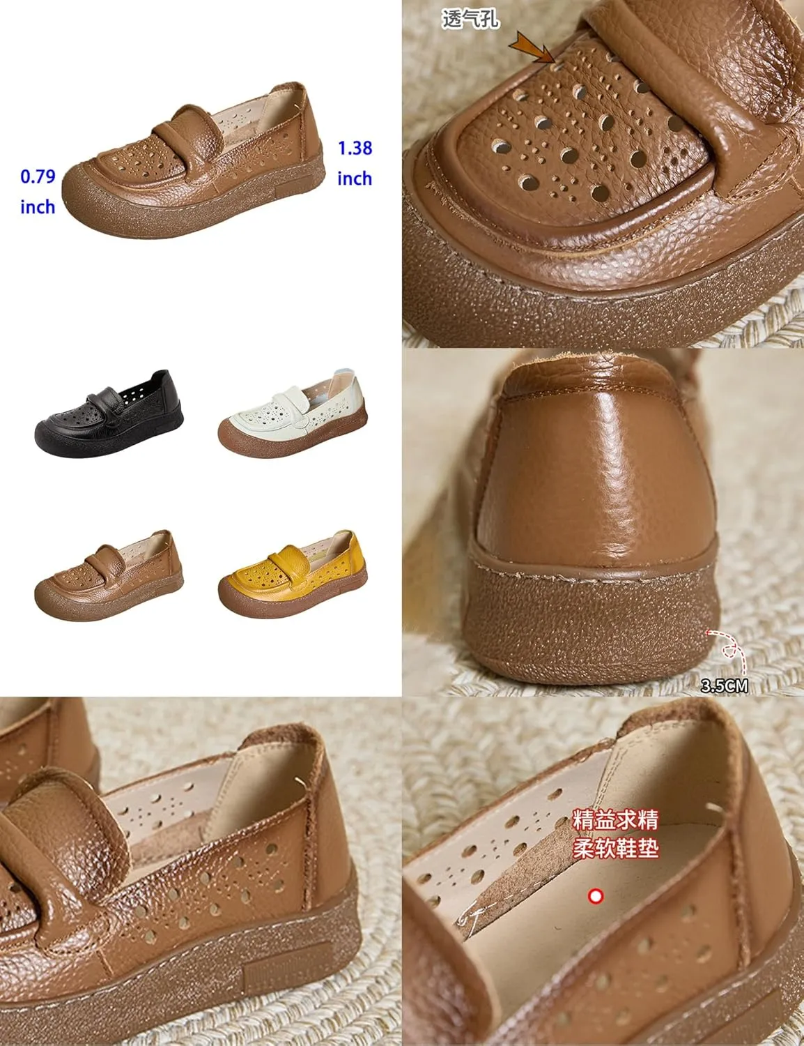 Women's Summer Penny Casual Shoes,Round Toe Vintage Comfortable Cutout Breathable Leather Slip-On Flat Dress Loafers