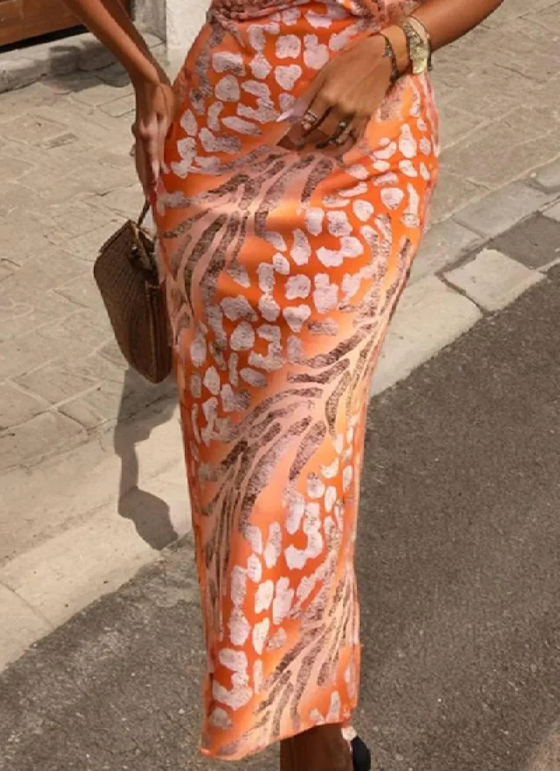 Women's Summer Printed Midi Dress V Neck Lotus Short Sleeves Twist Front Slim Fit Dress Boho Beach Wedding Guest Dresses