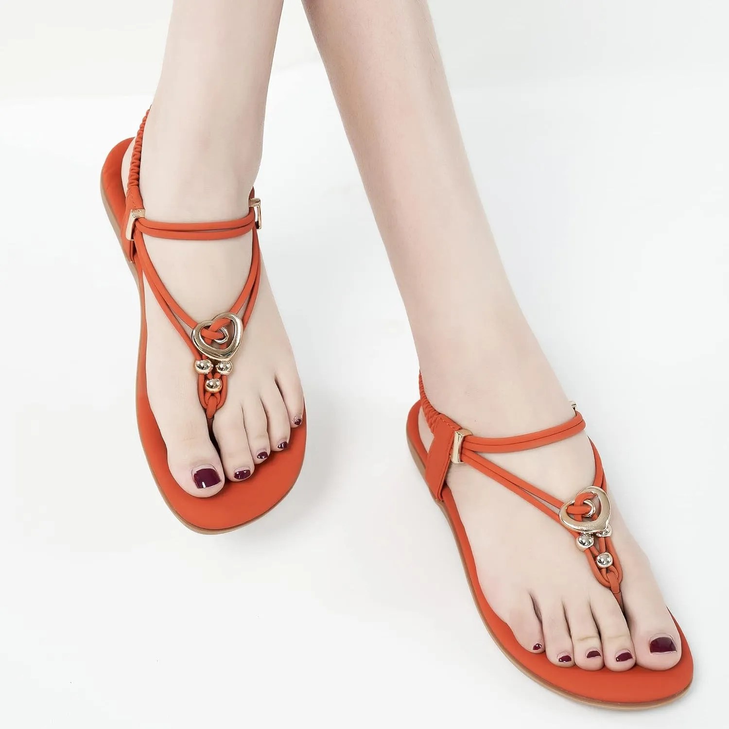 Women's Summer Sandals Beach Bohemian Beaded Ankle Walking Strap Casual Flip Flops Ladies Sexy Flats Comfortable Shoes