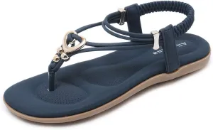 Women's Summer Sandals Beach Bohemian Beaded Ankle Walking Strap Casual Flip Flops Ladies Sexy Flats Comfortable Shoes