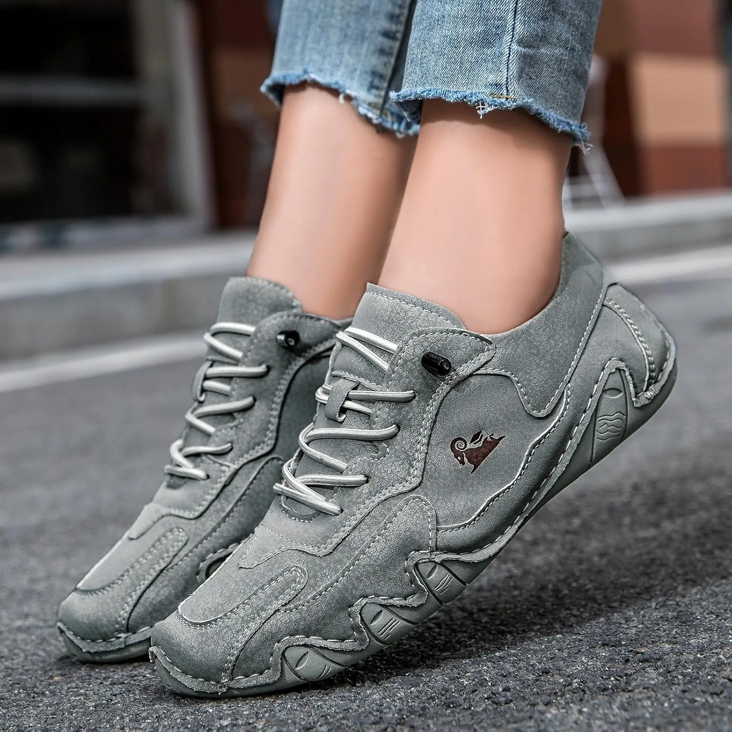 Women's Ultra-Light Soft Walking Shoes Italian Handmade Sneakers Breathable Non Slip Beck Shoes Comfort Casual Barefoot Shoes for Outdoor and Urban Life(Grey,US 9.5)