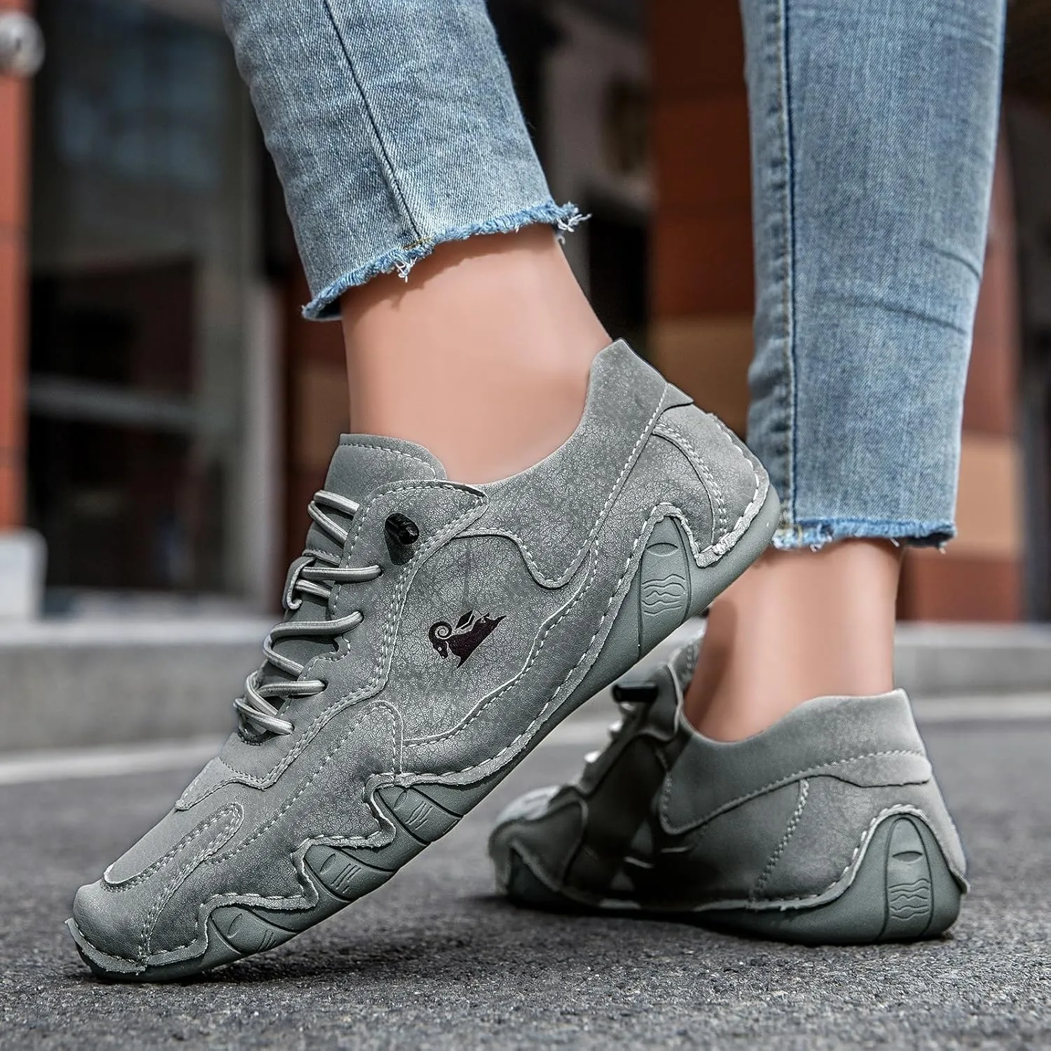 Women's Ultra-Light Soft Walking Shoes Italian Handmade Sneakers Breathable Non Slip Beck Shoes Comfort Casual Barefoot Shoes for Outdoor and Urban Life(Grey,US 9.5)